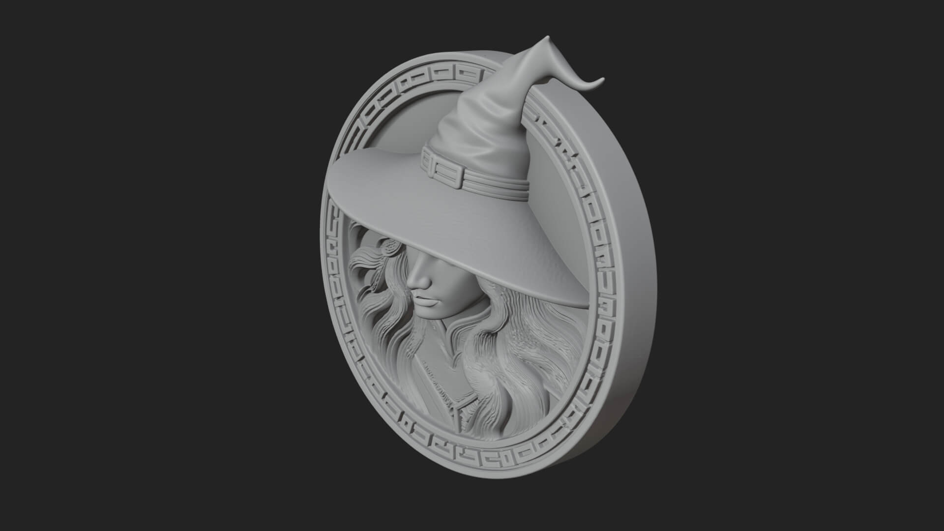 Witch Hat Woman Oval Plaque Design 4 3D Print Model 3D Model