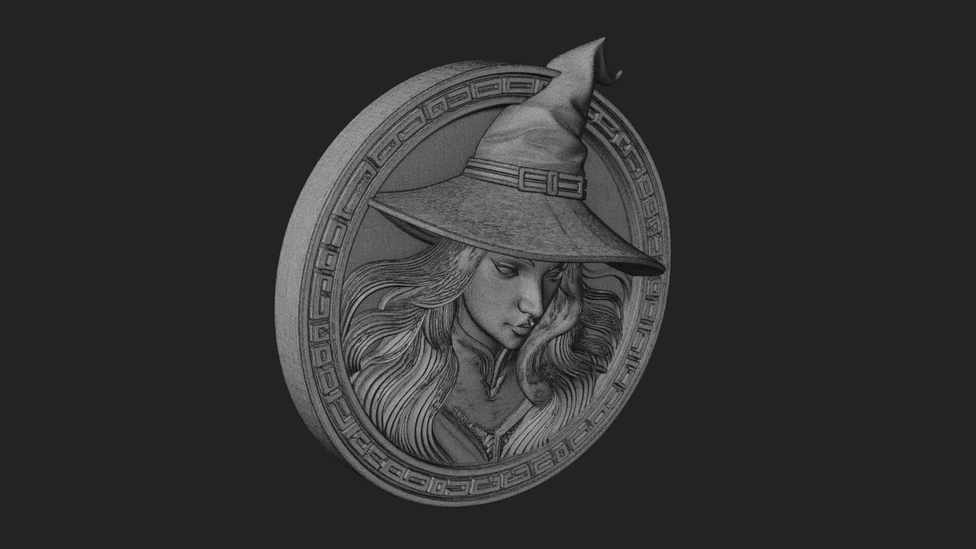 Witch Hat Woman Oval Plaque Design 4 3D Print Model 3D Model