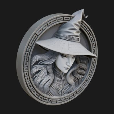 Witch Hat Woman Oval Plaque Design 4 3D Print Model
