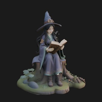 Witch Reading a Book Statue Design 2 3D Print Model