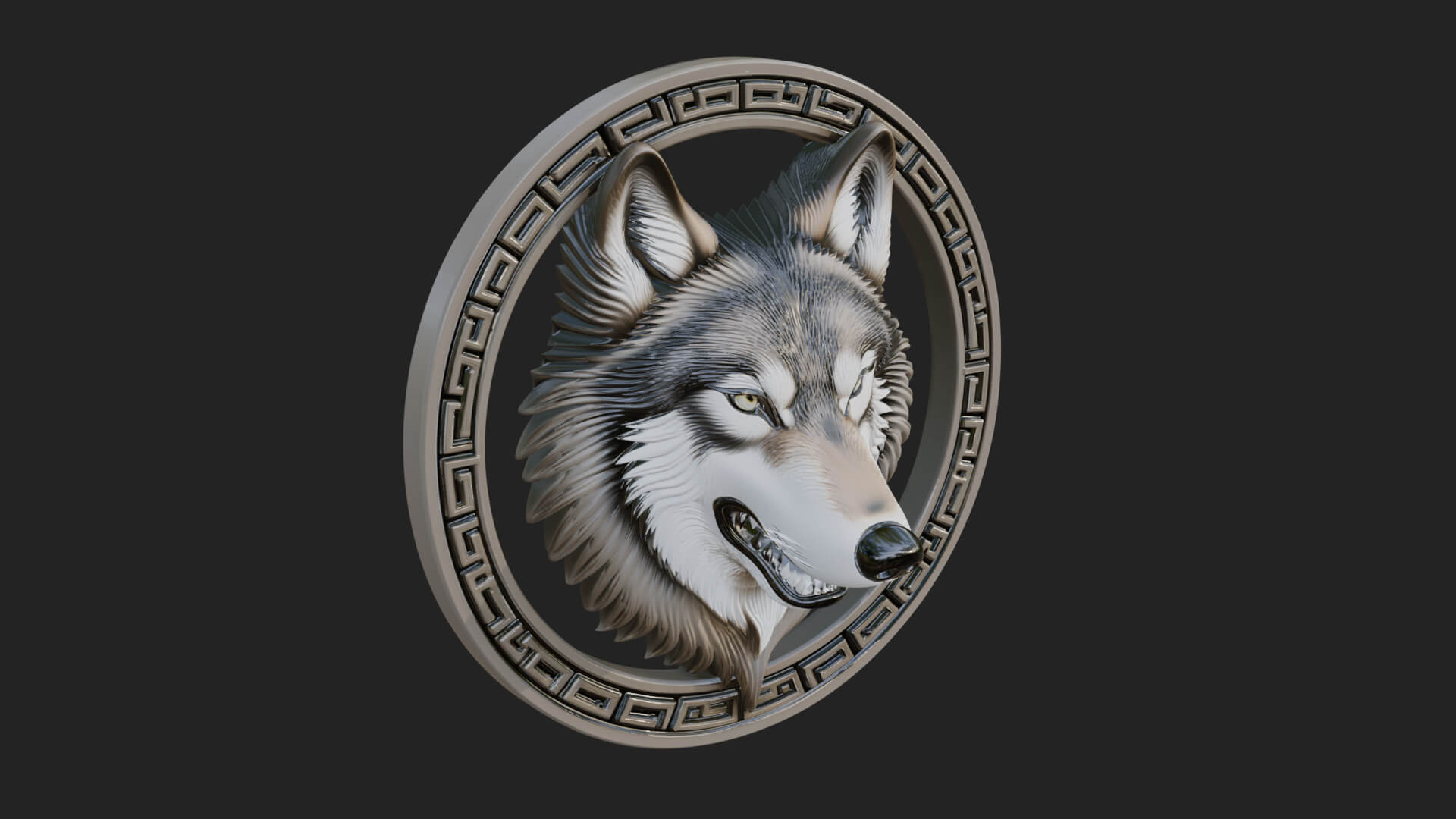 Wolf Head Oval Relief Plaque Design 1 3D Print Model 3D Model