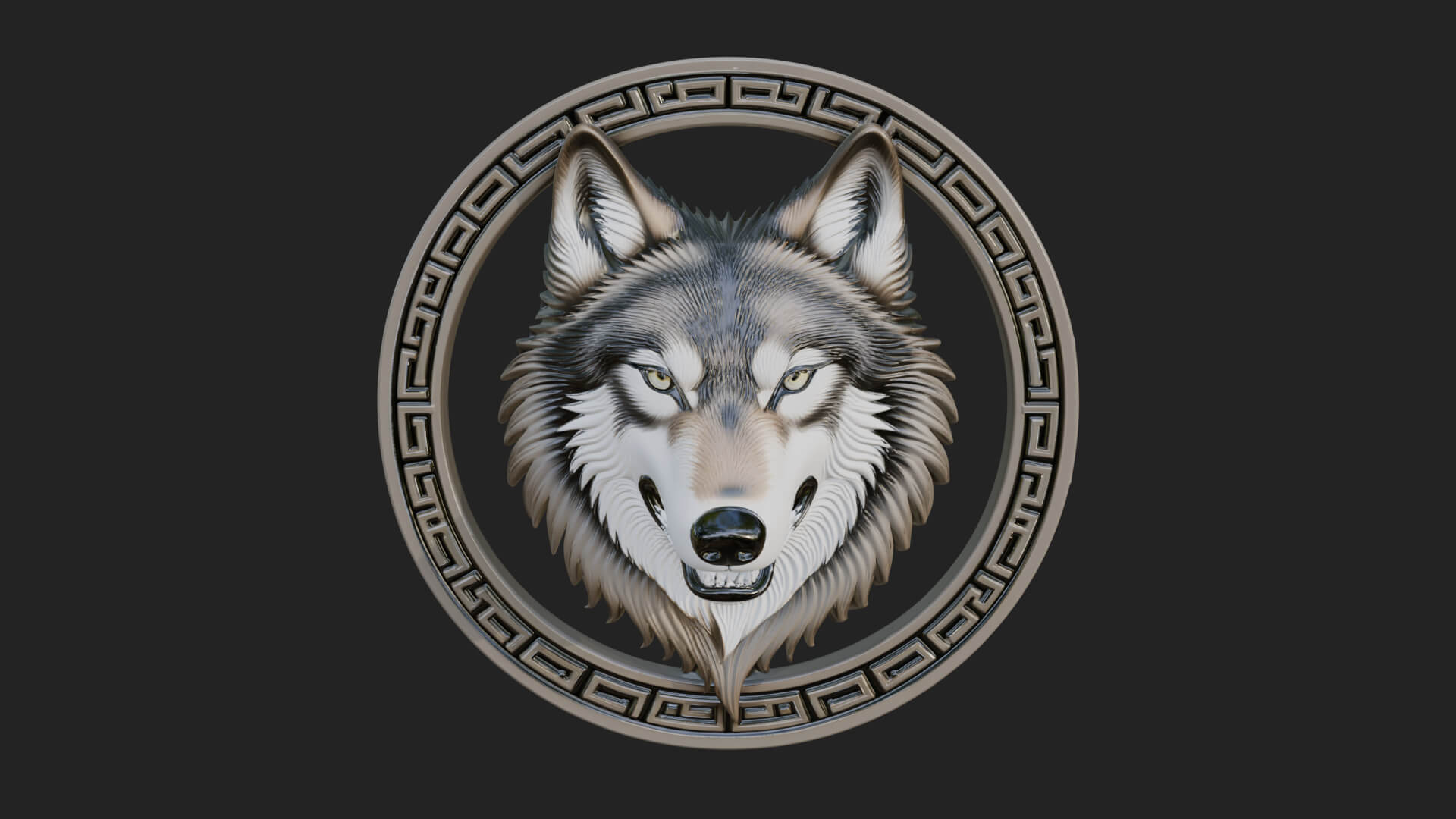 Wolf Head Oval Relief Plaque Design 1 3D Print Model 3D Model
