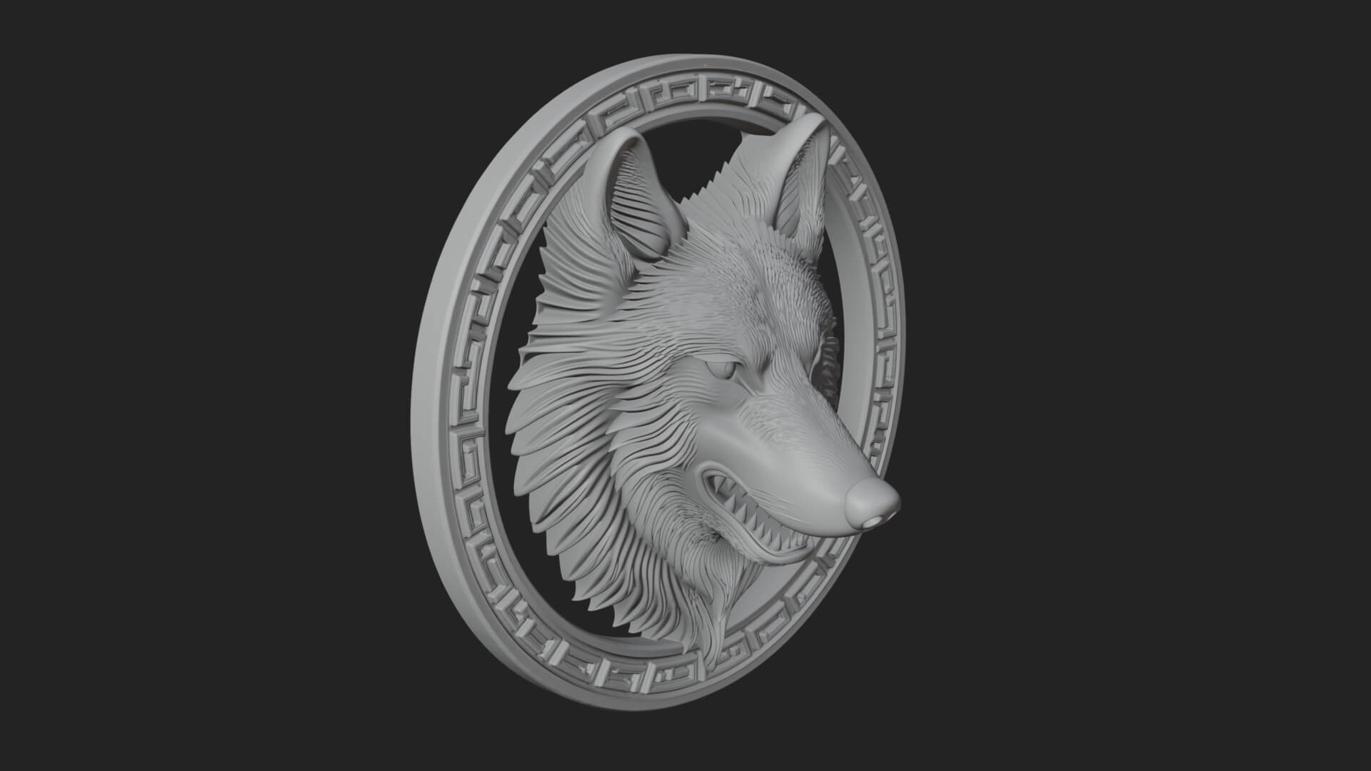 Wolf Head Oval Relief Plaque Design 1 3D Print Model 3D Model