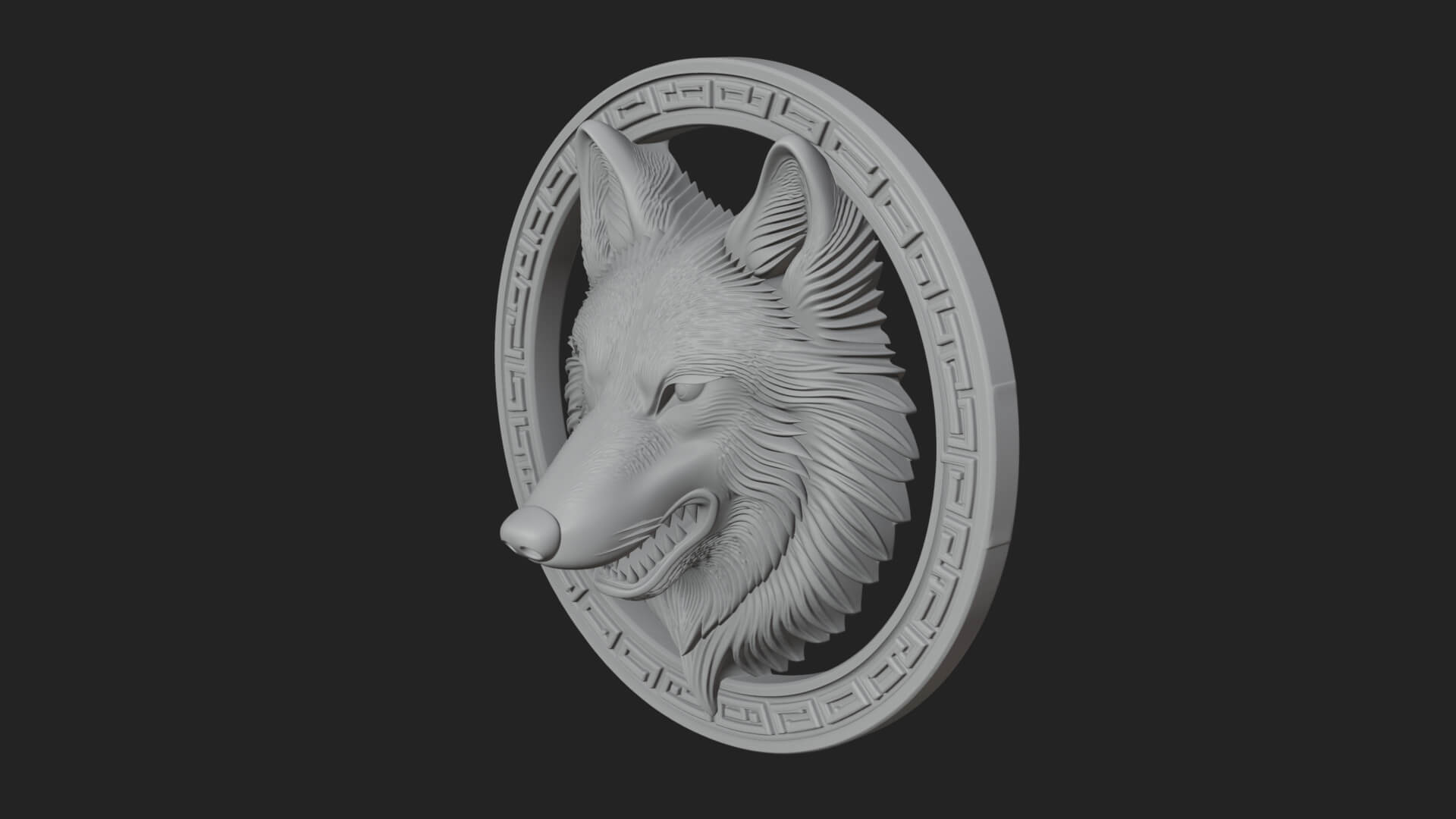 Wolf Head Oval Relief Plaque Design 1 3D Print Model 3D Model