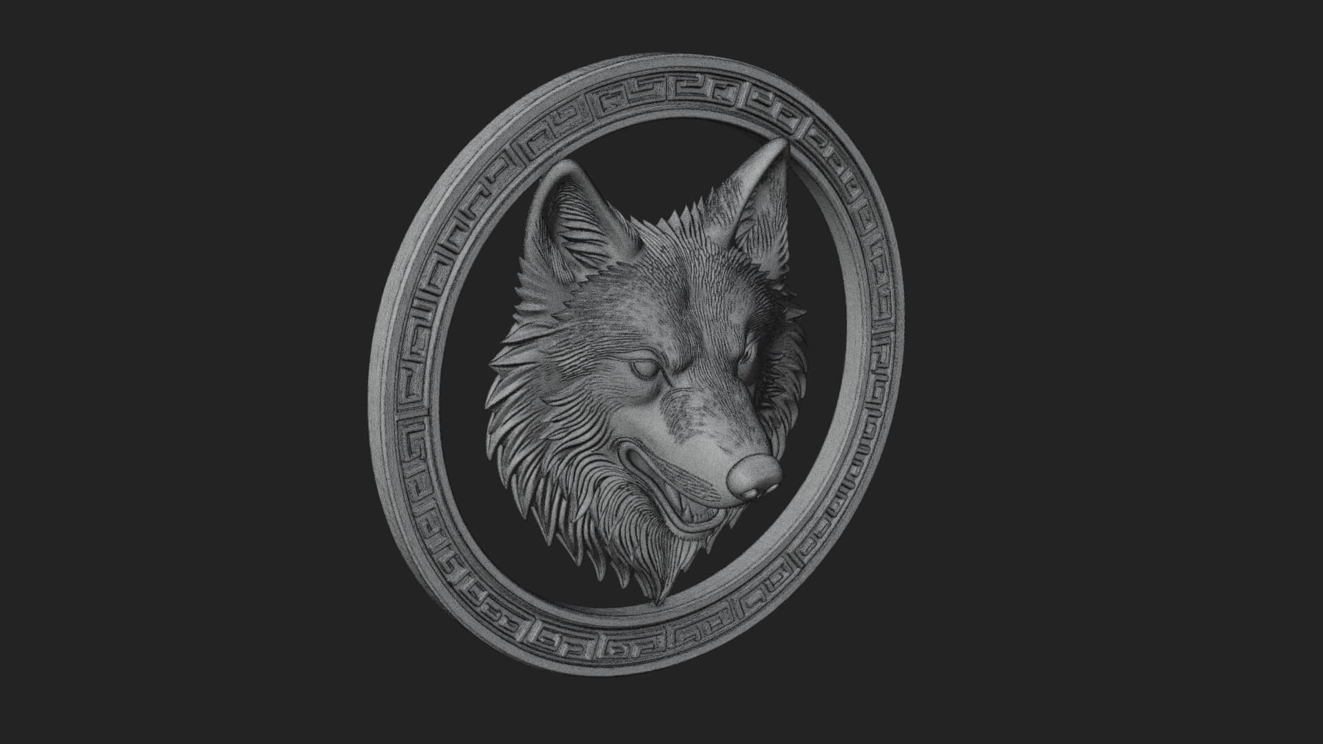 Wolf Head Oval Relief Plaque Design 3 3D Print Model 3D Model