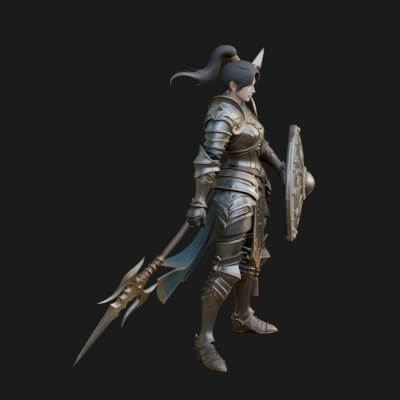 Woman Knight with Spear Statue Design 4 3D Print Model