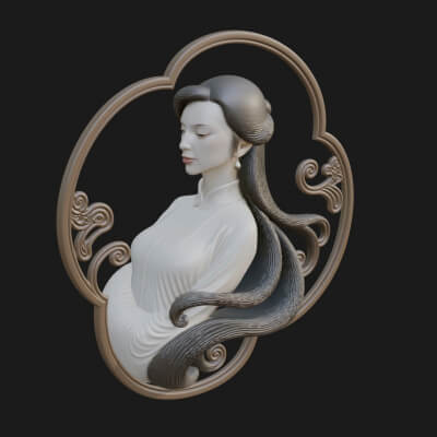 Woman Portrait Relief Medallion Pendant Design 1 3D Print