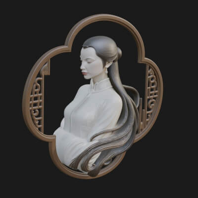 Woman Portrait Relief Medallion Pendant Design 2 3D Print