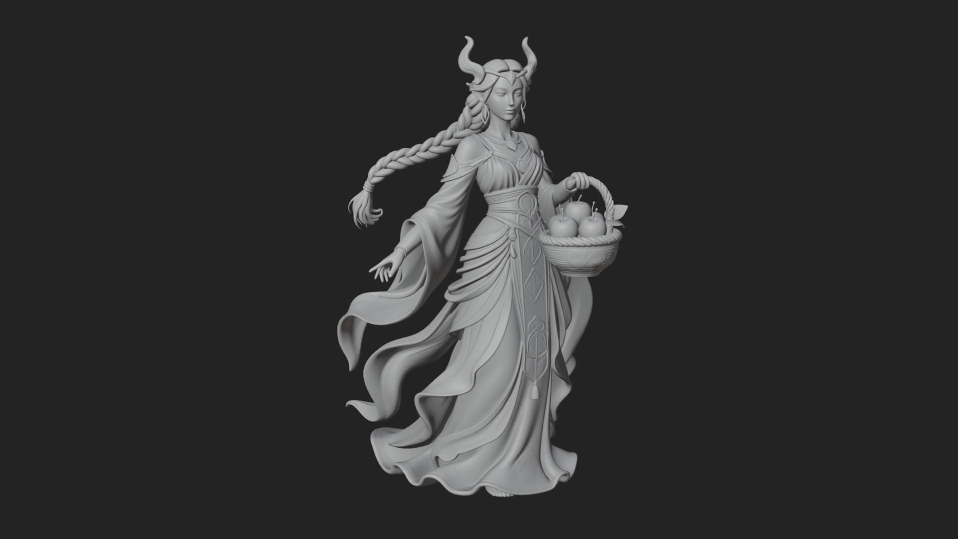 Woman with Fruit Basket Statue Design 1 3D Print Model 3D Model