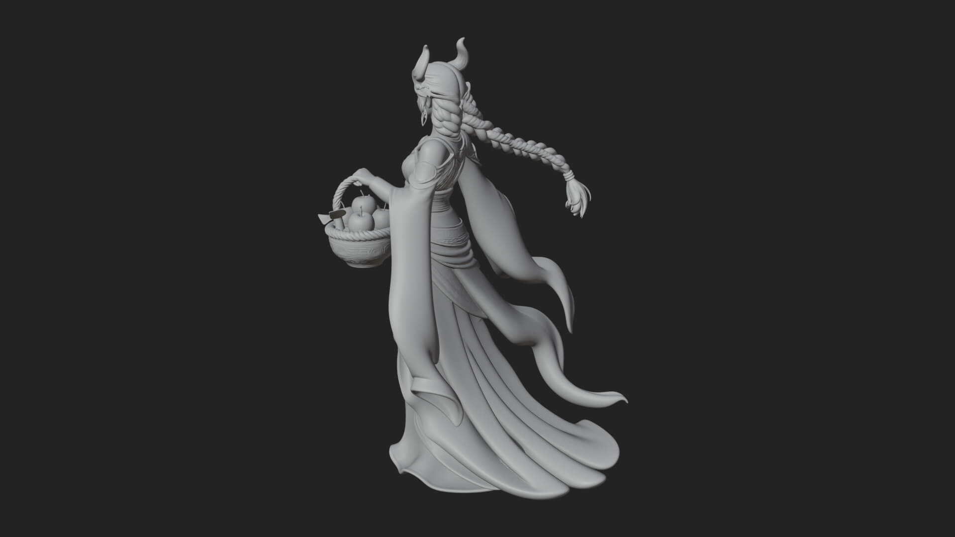 Woman with Fruit Basket Statue Design 1 3D Print Model 3D Model