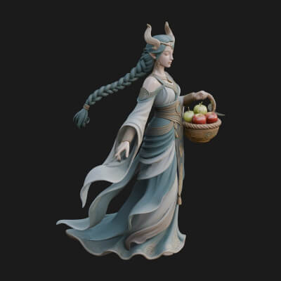 Woman with Fruit Basket Statue Design 1 3D Print Model