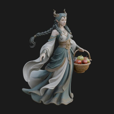 Woman with Fruit Basket Statue Design 2 3D Print Model