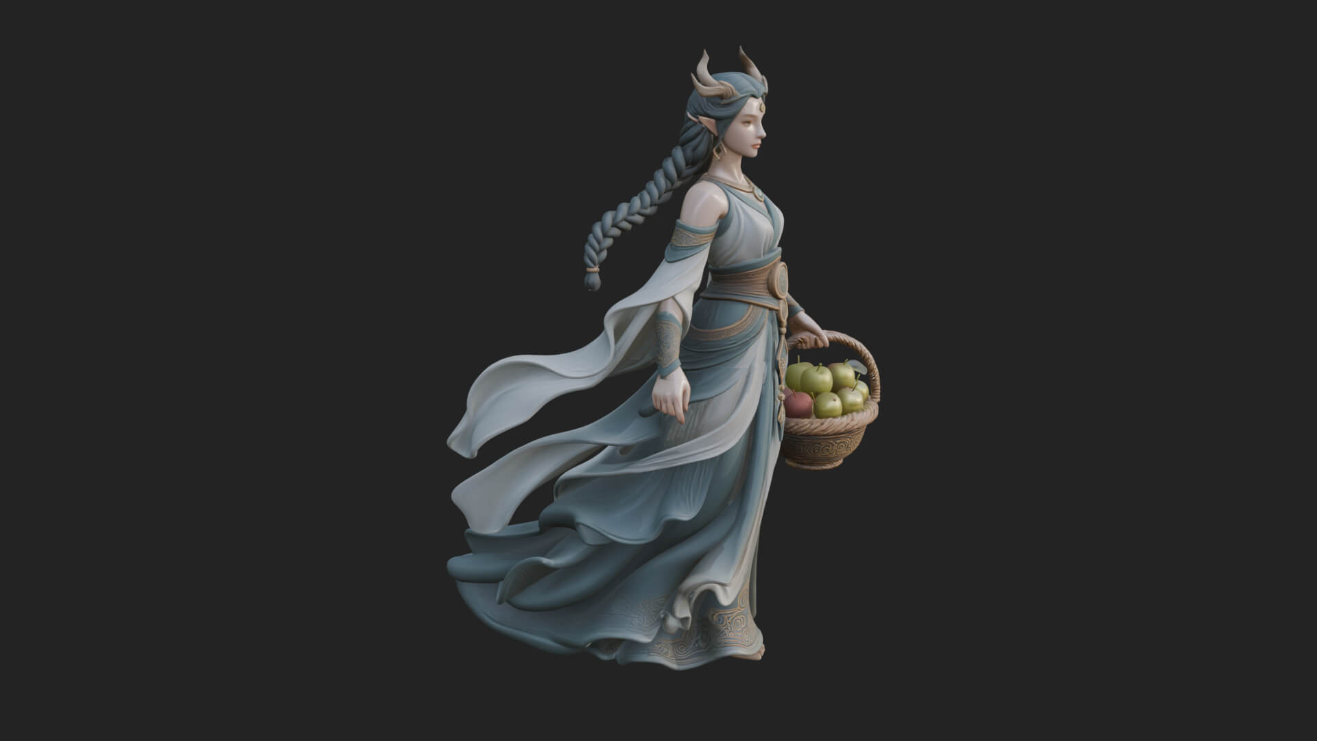 Woman with Fruit Basket Statue Design 3 3D Print Model 3D Model