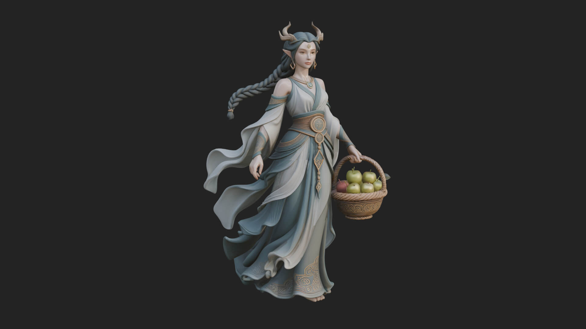 Woman with Fruit Basket Statue Design 3 3D Print Model 3D Model
