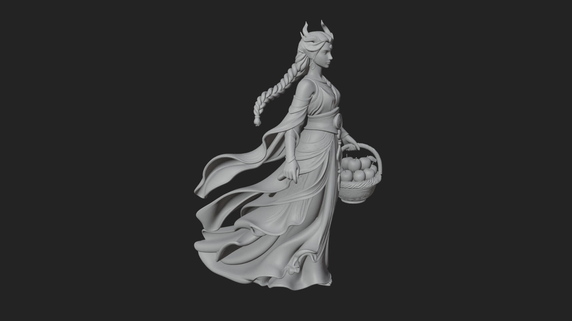 Woman with Fruit Basket Statue Design 3 3D Print Model 3D Model