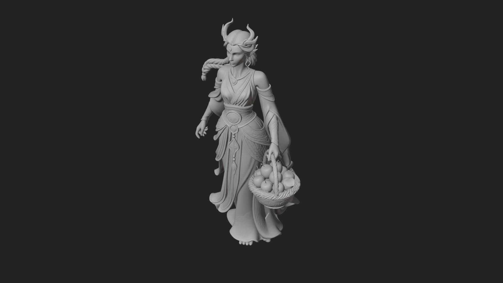 Woman with Fruit Basket Statue Design 3 3D Print Model 3D Model