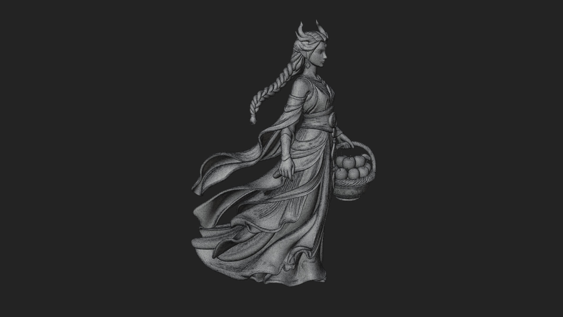 Woman with Fruit Basket Statue Design 3 3D Print Model 3D Model