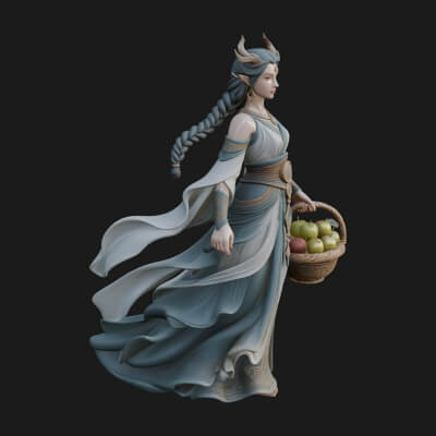 Woman with Fruit Basket Statue Design 3 3D Print Model