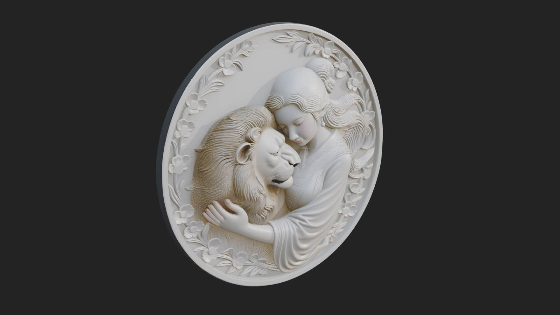 Woman with Lion Relief Plaque Design 1 3D Print Model 3D Model
