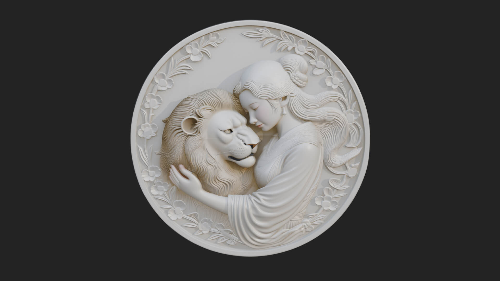 Woman with Lion Relief Plaque Design 1 3D Print Model 3D Model