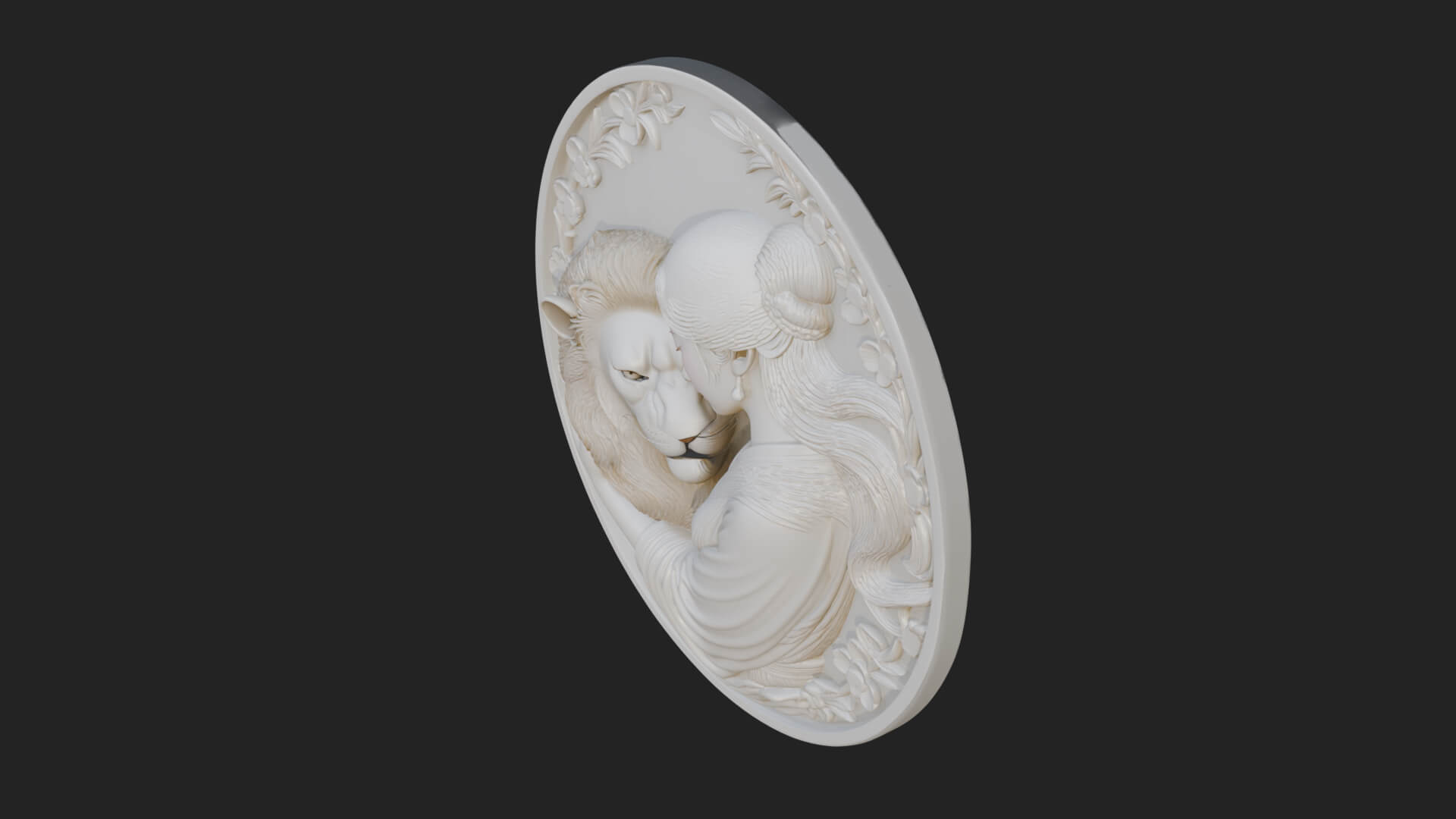 Woman with Lion Relief Plaque Design 1 3D Print Model 3D Model