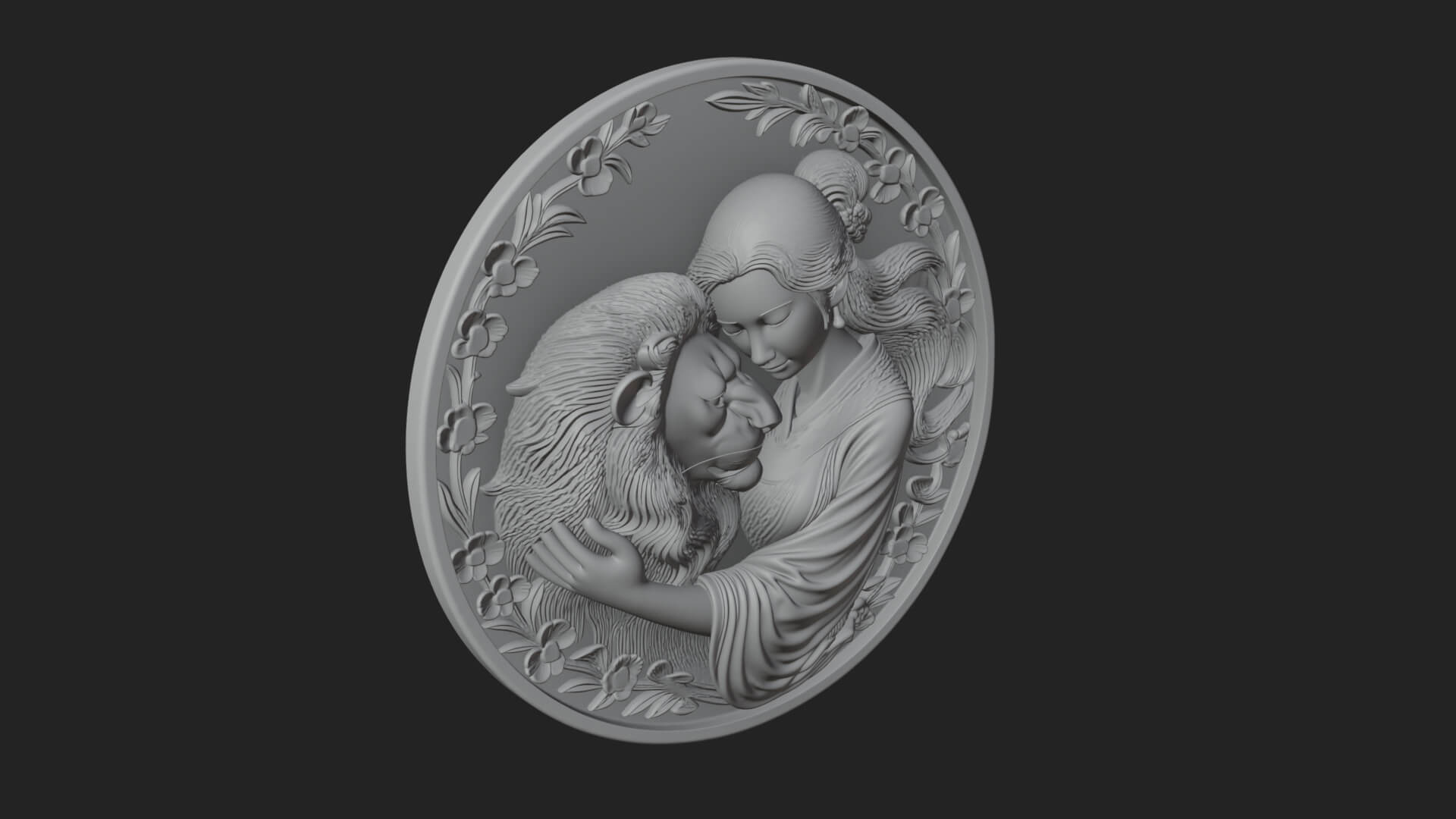 Woman with Lion Relief Plaque Design 1 3D Print Model 3D Model