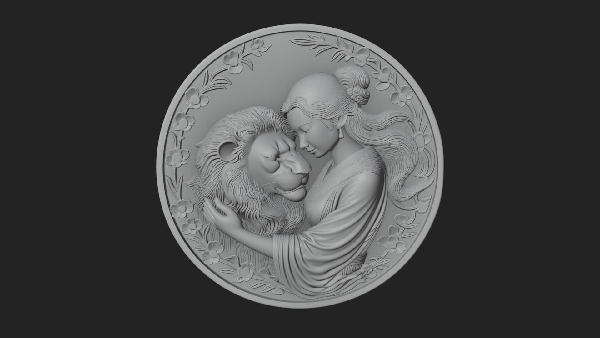 Woman with Lion Relief Plaque Design 1 3D Print Model 3D Model