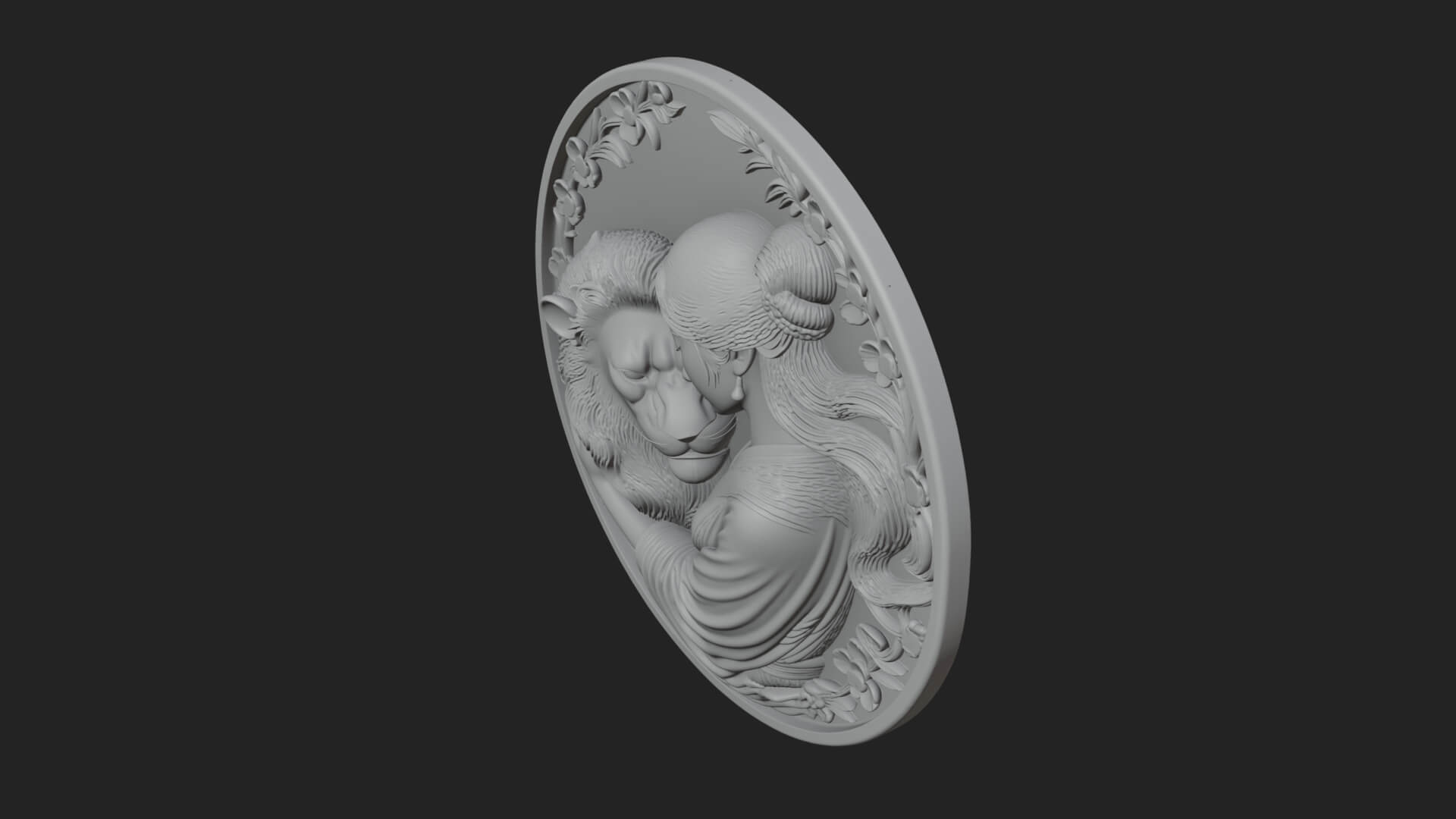 Woman with Lion Relief Plaque Design 1 3D Print Model 3D Model