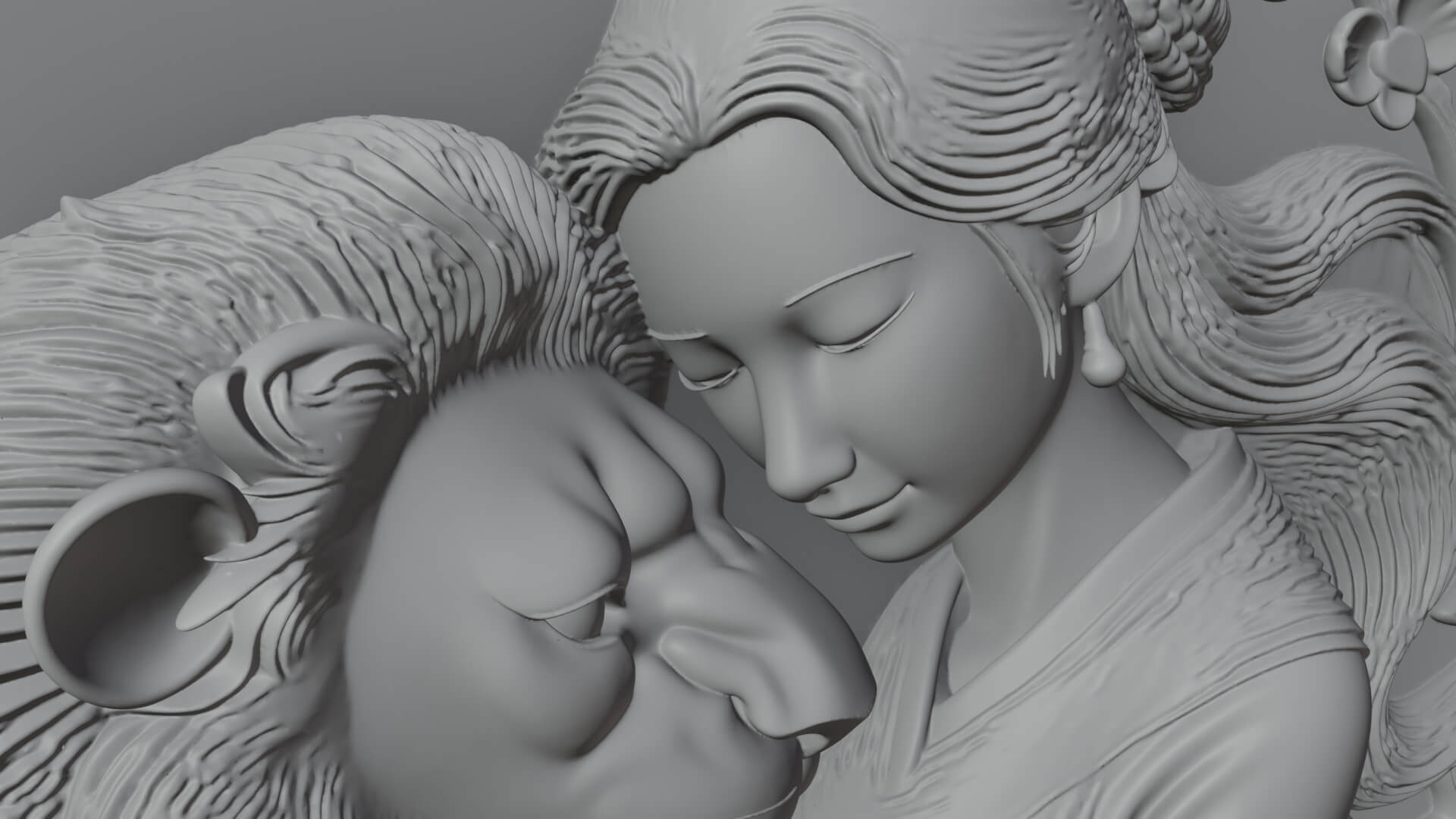 Woman with Lion Relief Plaque Design 1 3D Print Model 3D Model