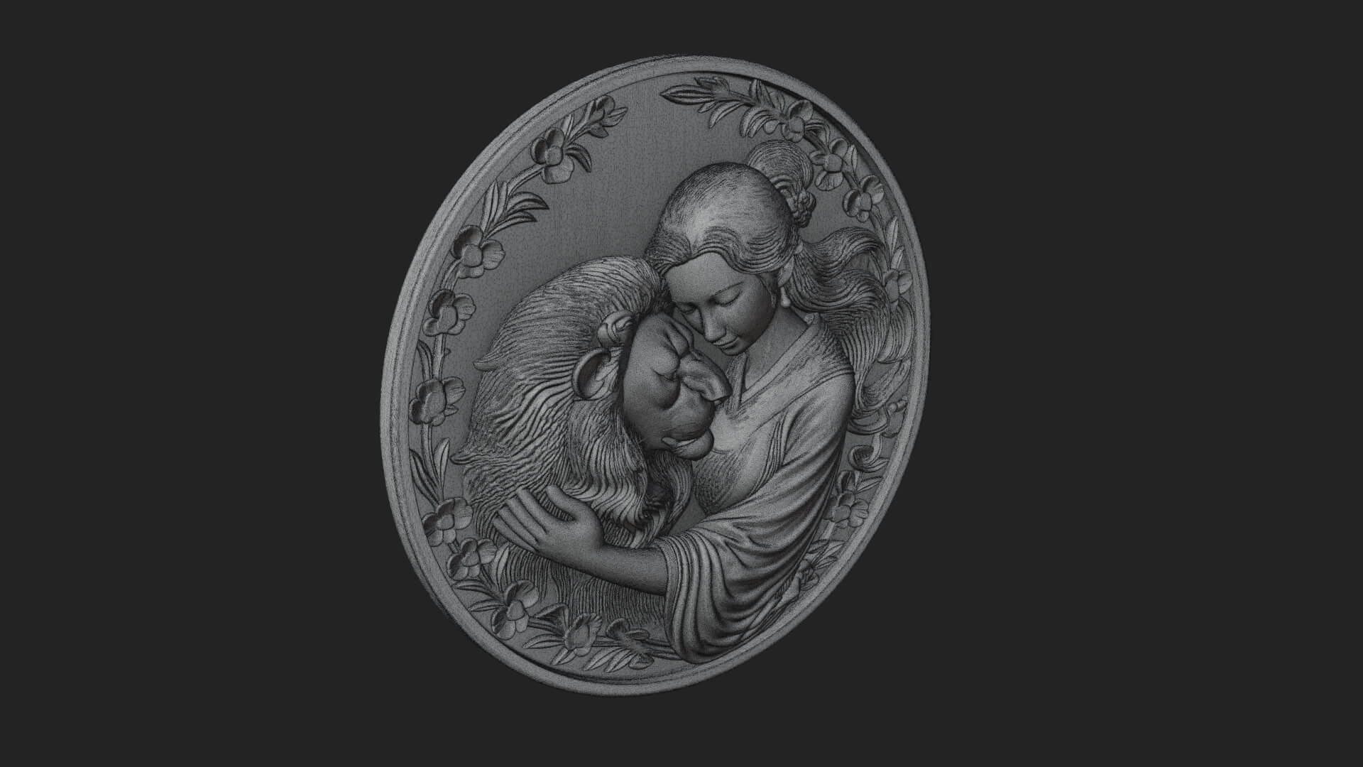 Woman with Lion Relief Plaque Design 1 3D Print Model 3D Model