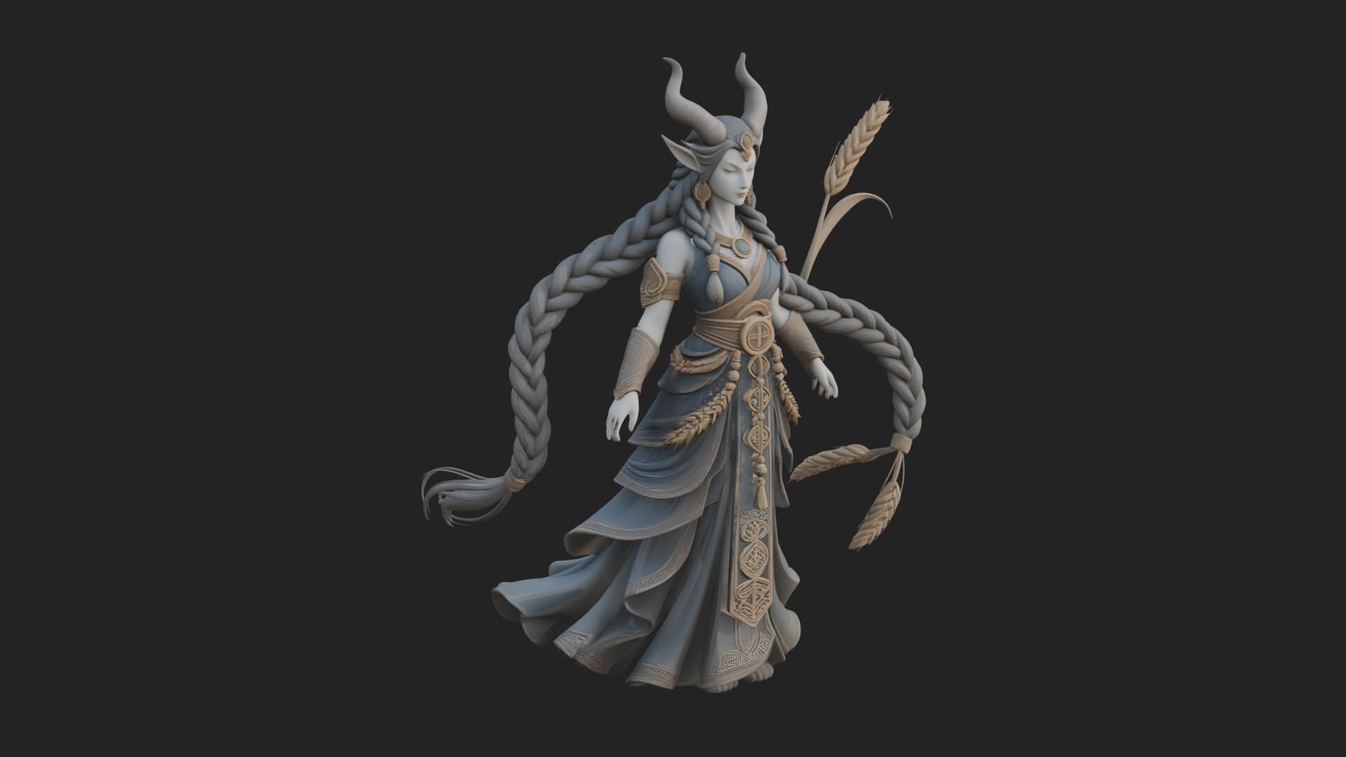 Woman with Wheat Sheaf Statue Design 1 3D Print Model 3D Model