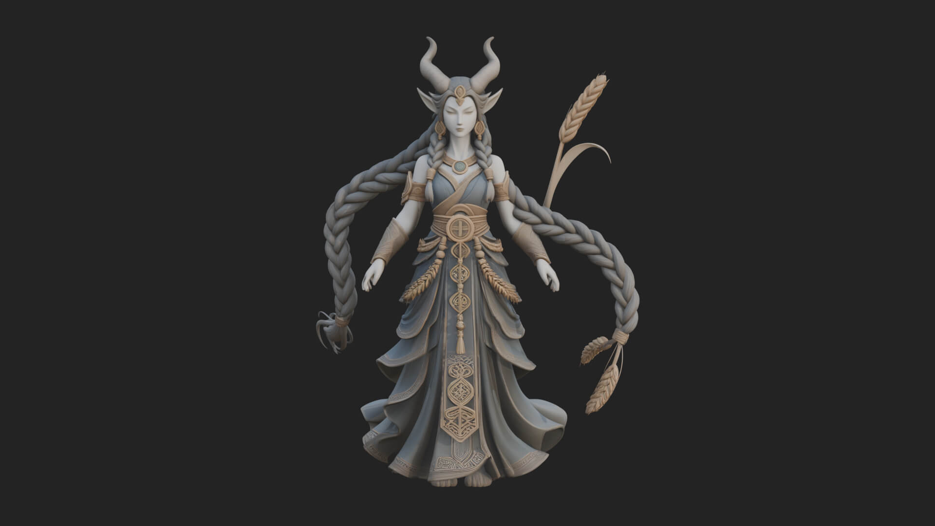 Woman with Wheat Sheaf Statue Design 1 3D Print Model 3D Model