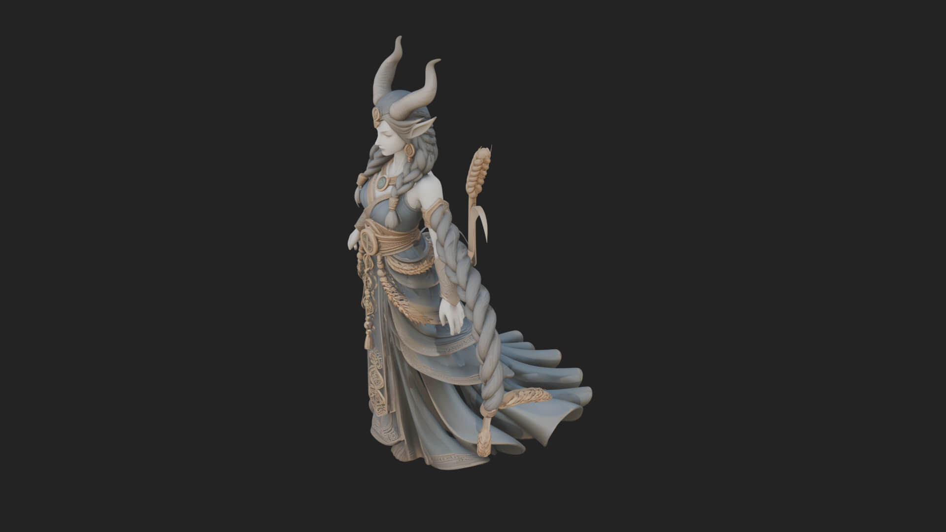 Woman with Wheat Sheaf Statue Design 1 3D Print Model 3D Model