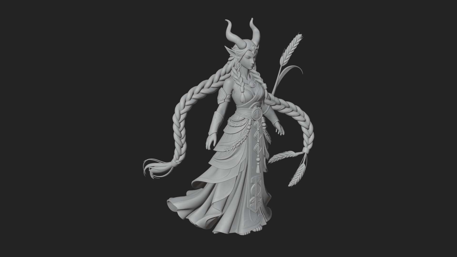 Woman with Wheat Sheaf Statue Design 1 3D Print Model 3D Model