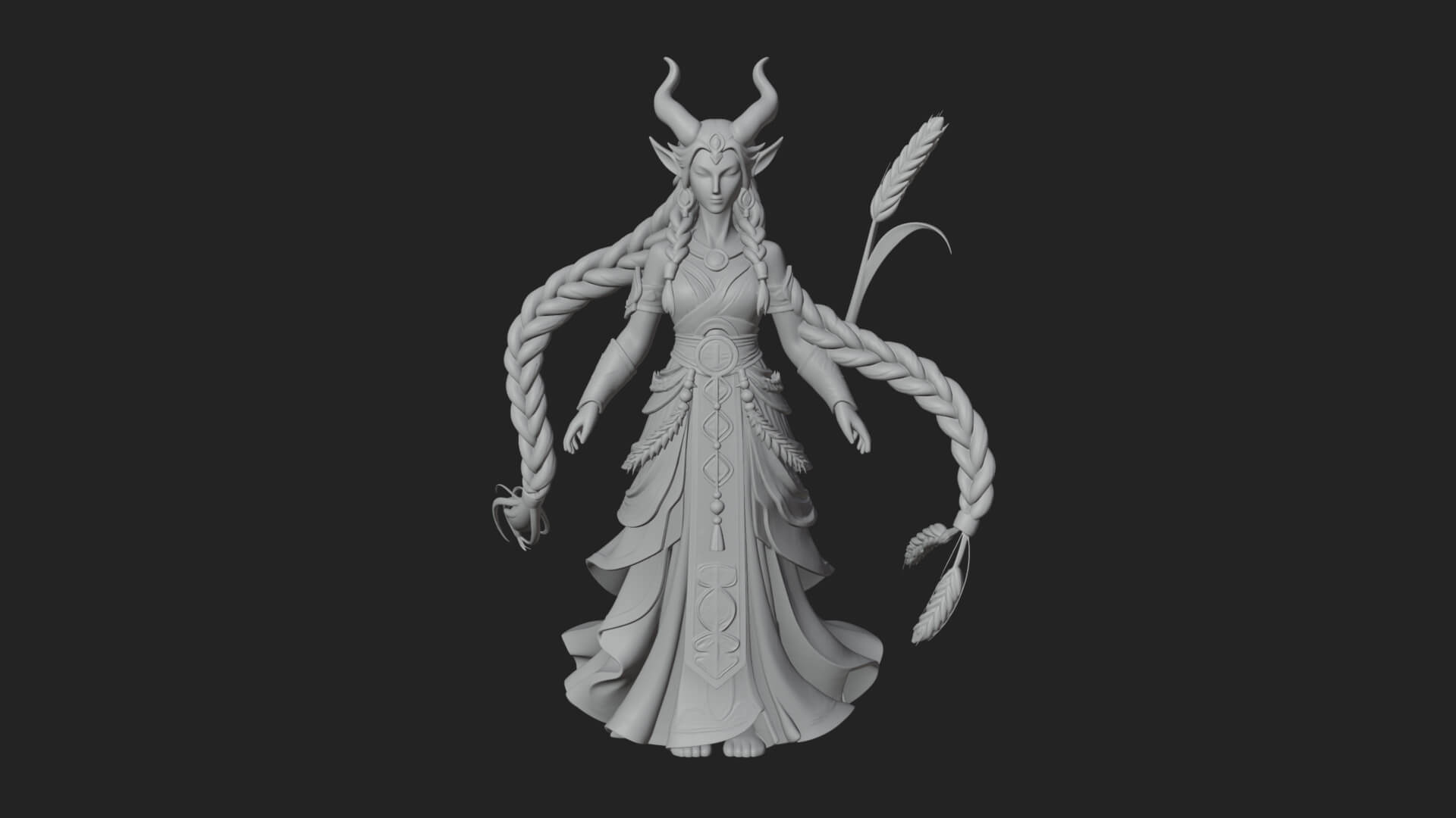 Woman with Wheat Sheaf Statue Design 1 3D Print Model 3D Model