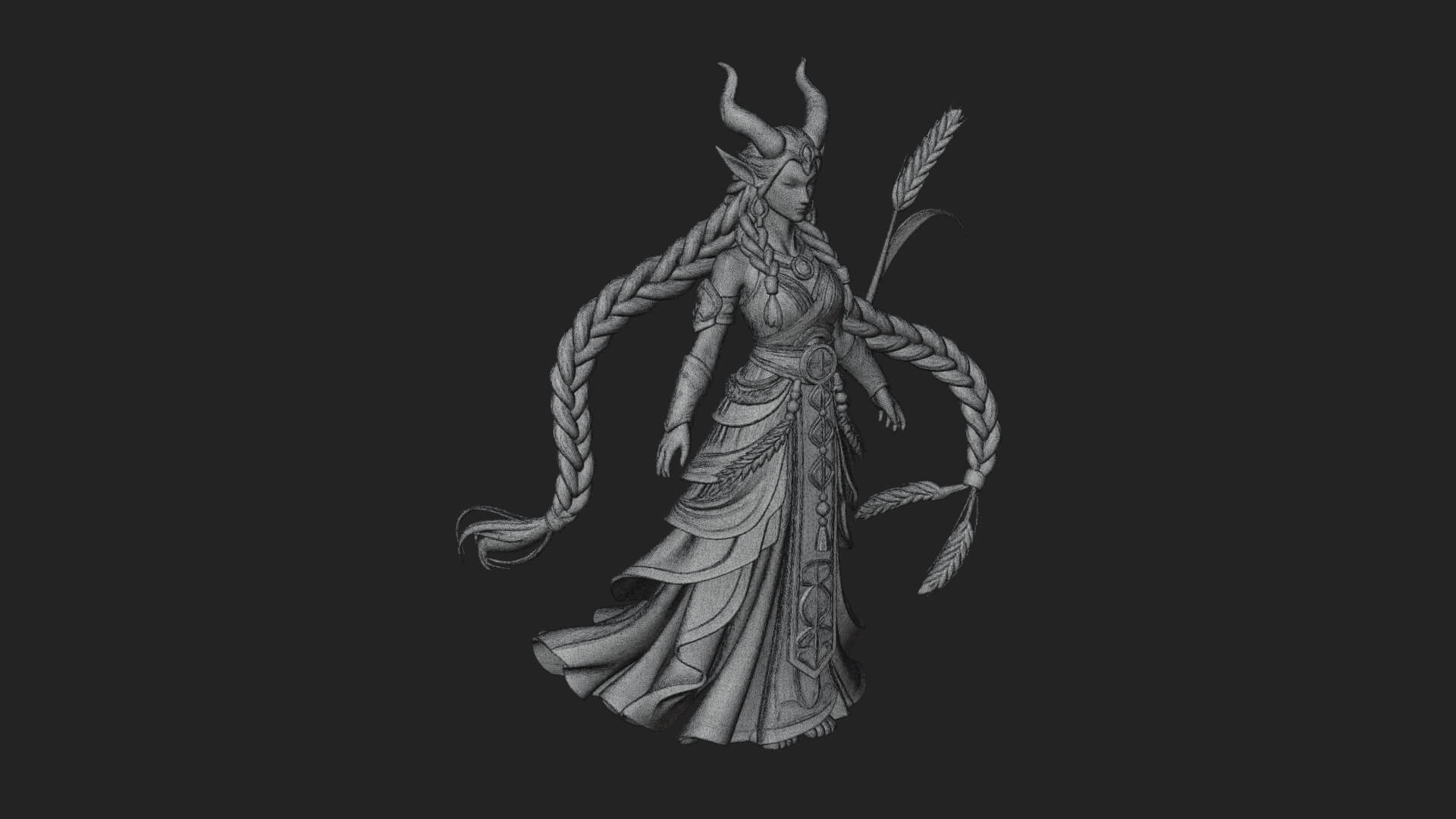 Woman with Wheat Sheaf Statue Design 1 3D Print Model 3D Model