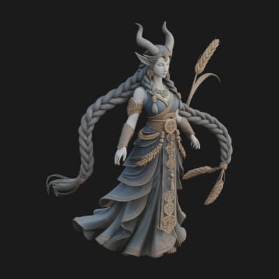 Woman with Wheat Sheaf Statue Design 1 3D Print Model