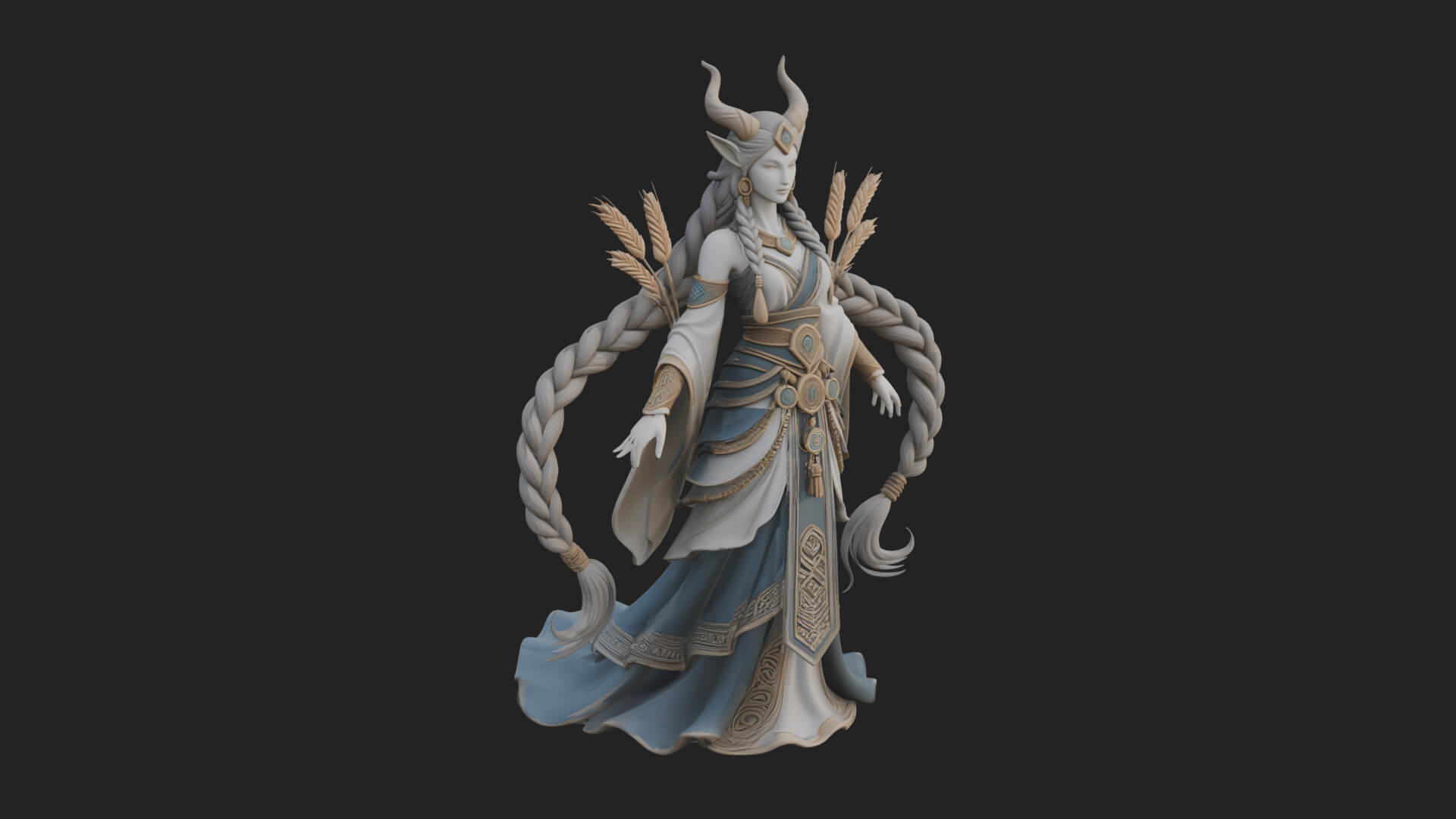 Woman with Wheat Sheaf Statue Design 2 3D Print Model 3D Model