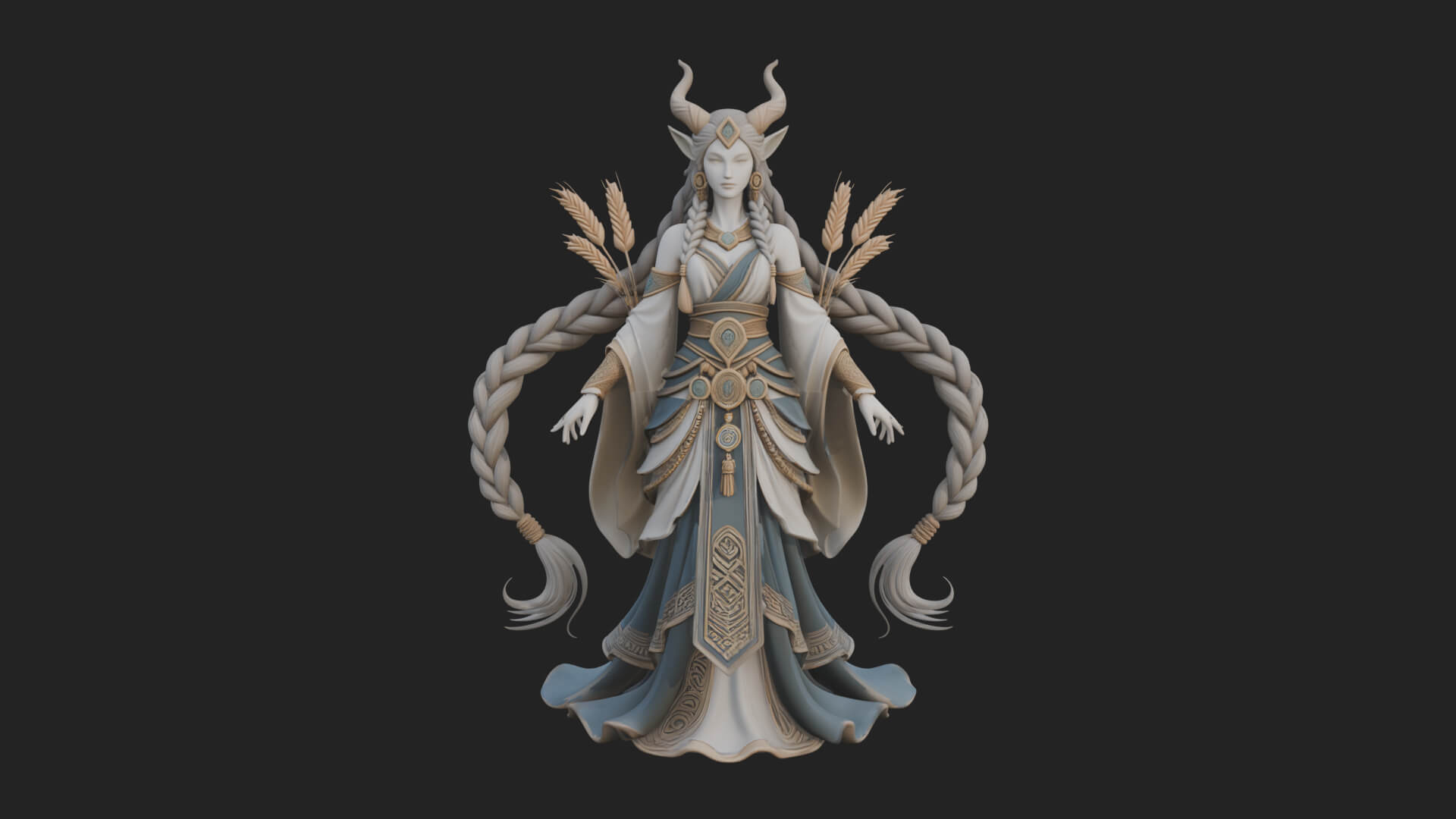 Woman with Wheat Sheaf Statue Design 2 3D Print Model 3D Model