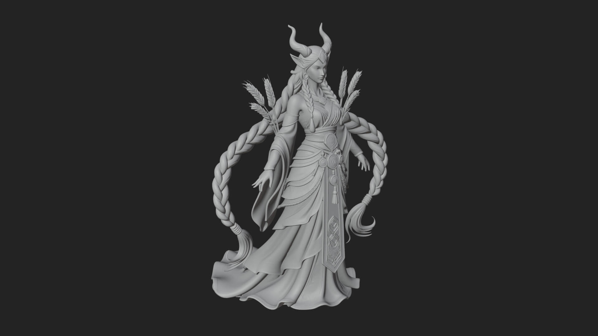 Woman with Wheat Sheaf Statue Design 2 3D Print Model 3D Model