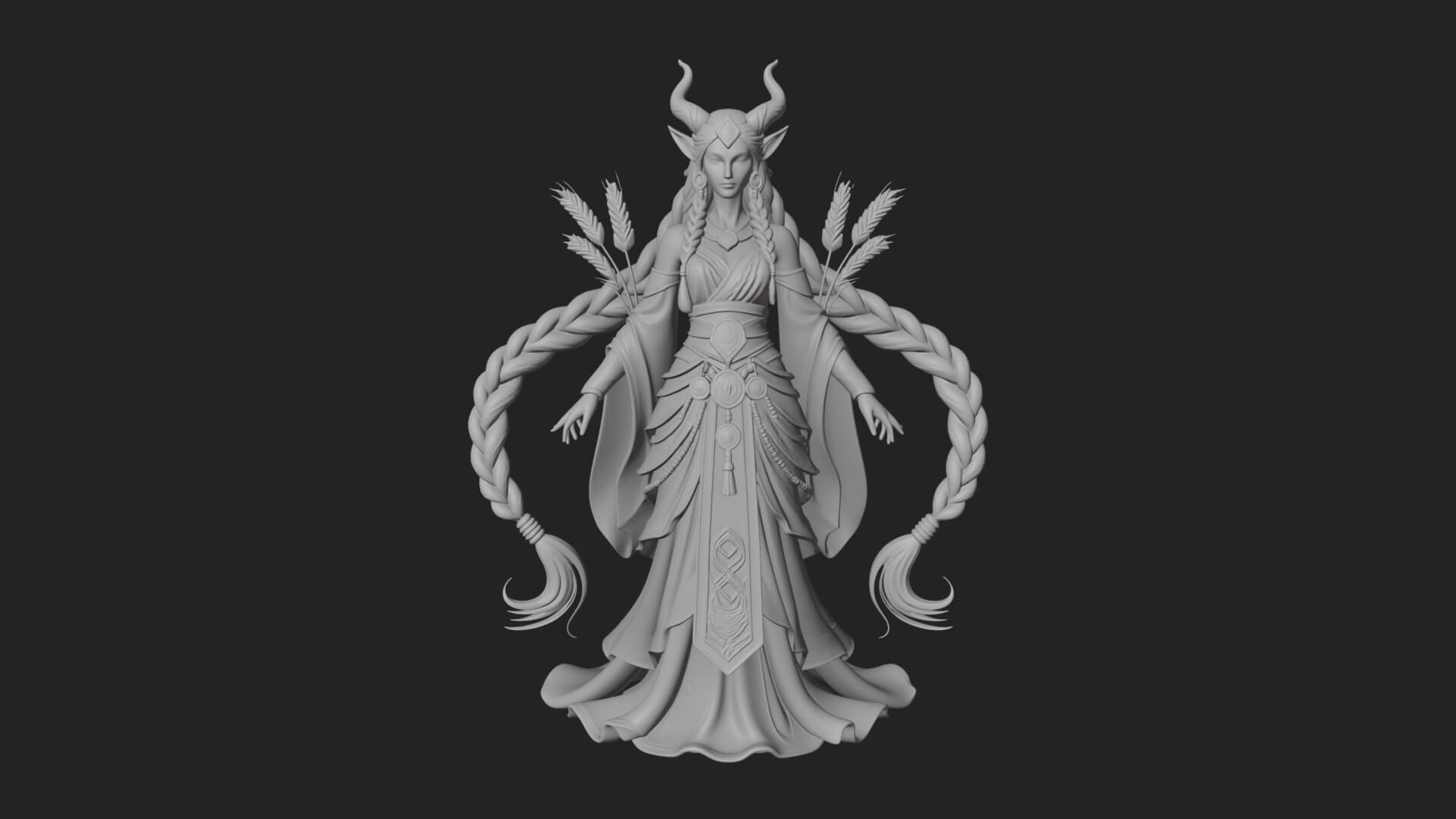 Woman with Wheat Sheaf Statue Design 2 3D Print Model 3D Model