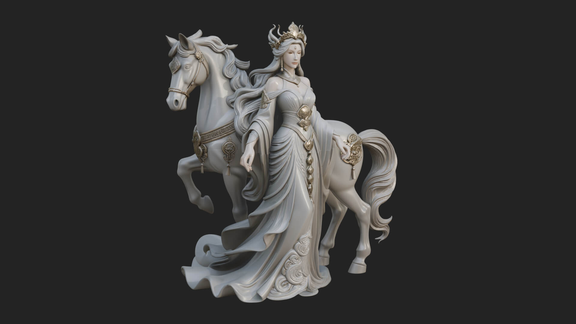Woman with White Horse Statue Design 1 3D Print Model 3D Model