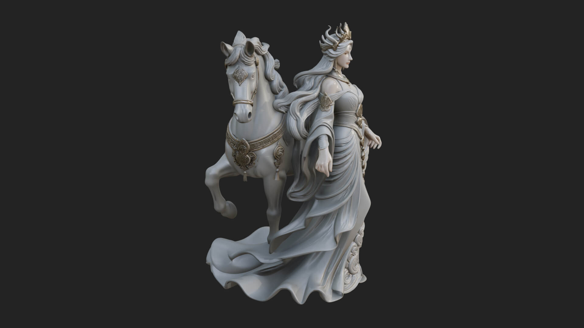 Woman with White Horse Statue Design 1 3D Print Model 3D Model