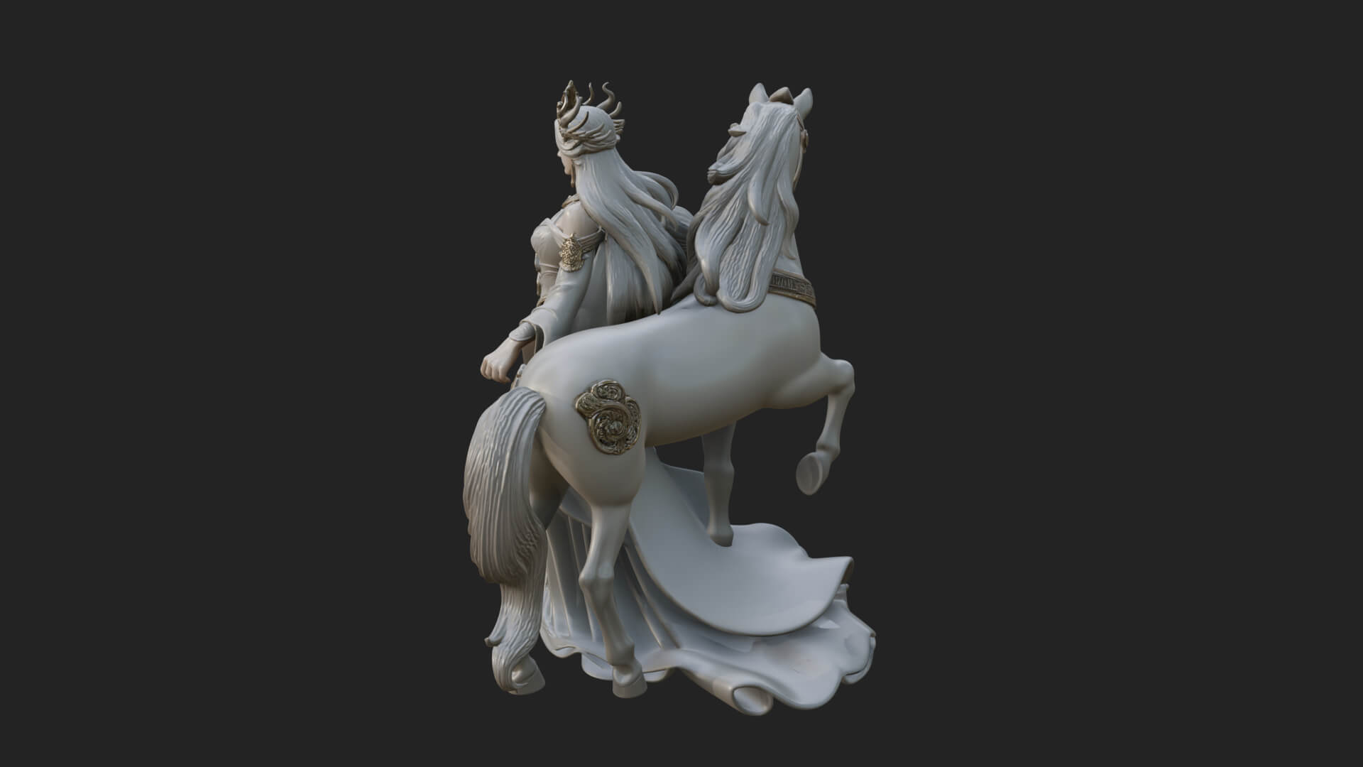 Woman with White Horse Statue Design 1 3D Print Model 3D Model