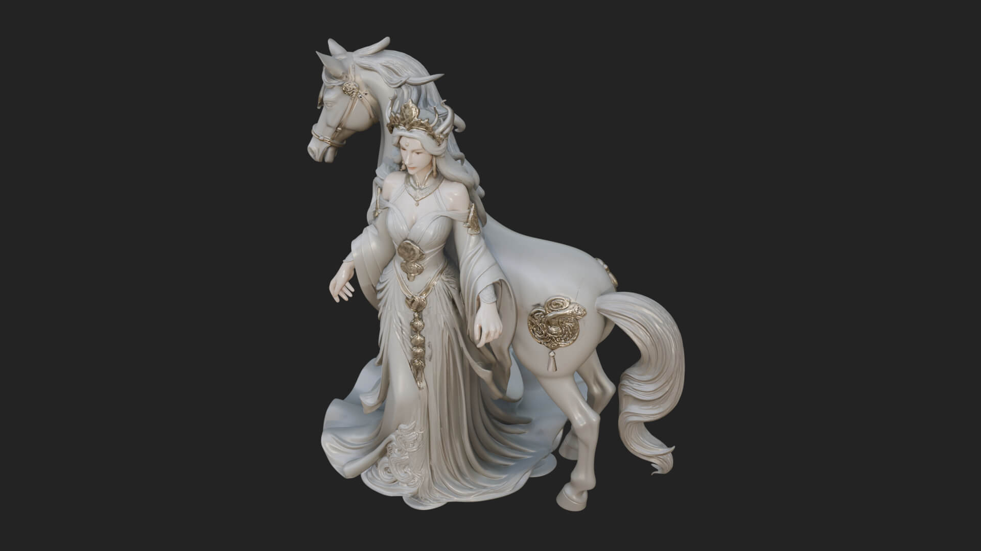 Woman with White Horse Statue Design 1 3D Print Model 3D Model