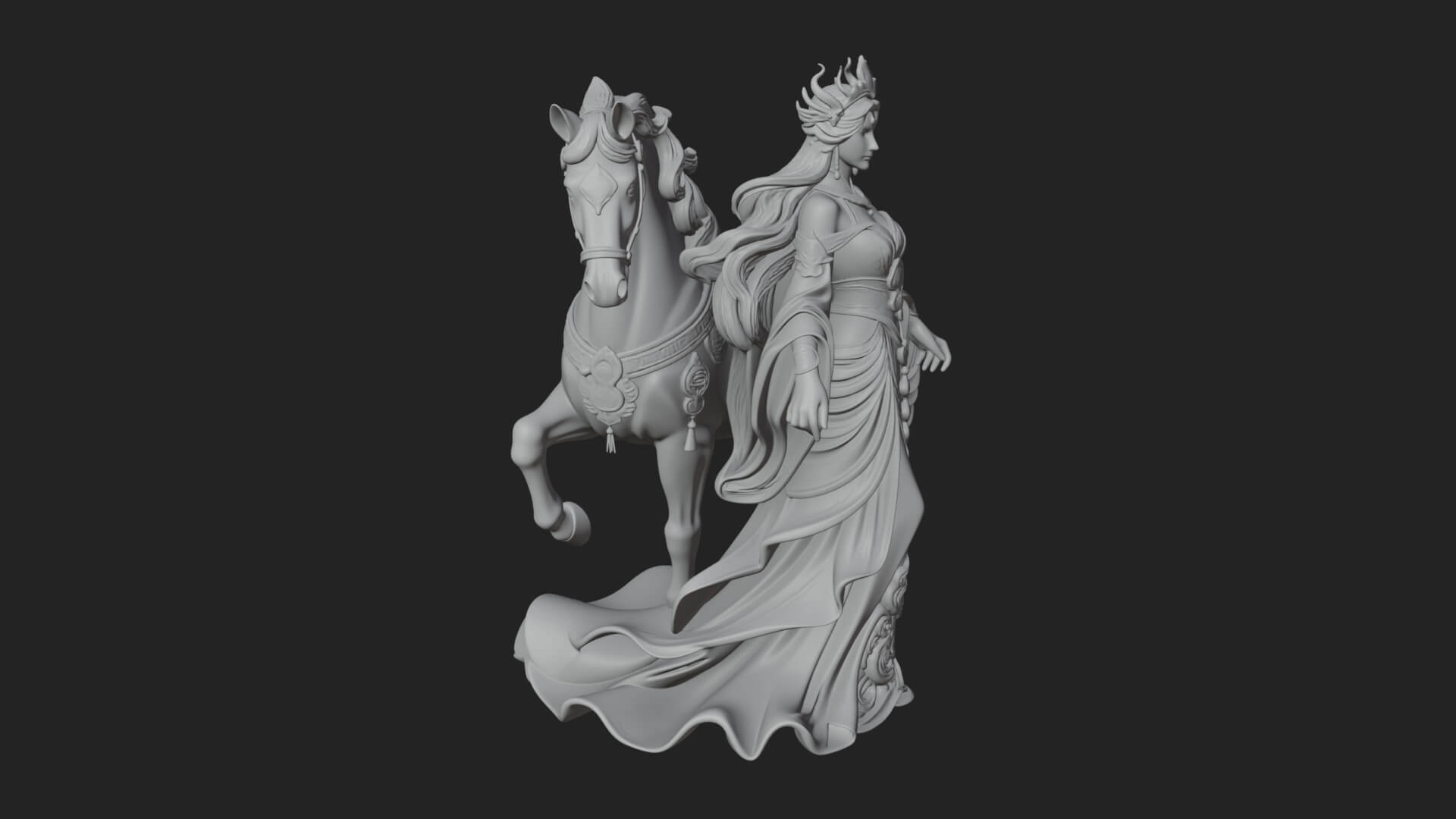 Woman with White Horse Statue Design 1 3D Print Model 3D Model