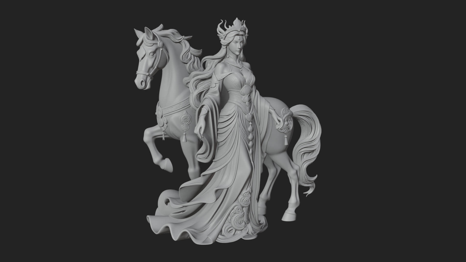 Woman with White Horse Statue Design 1 3D Print Model 3D Model