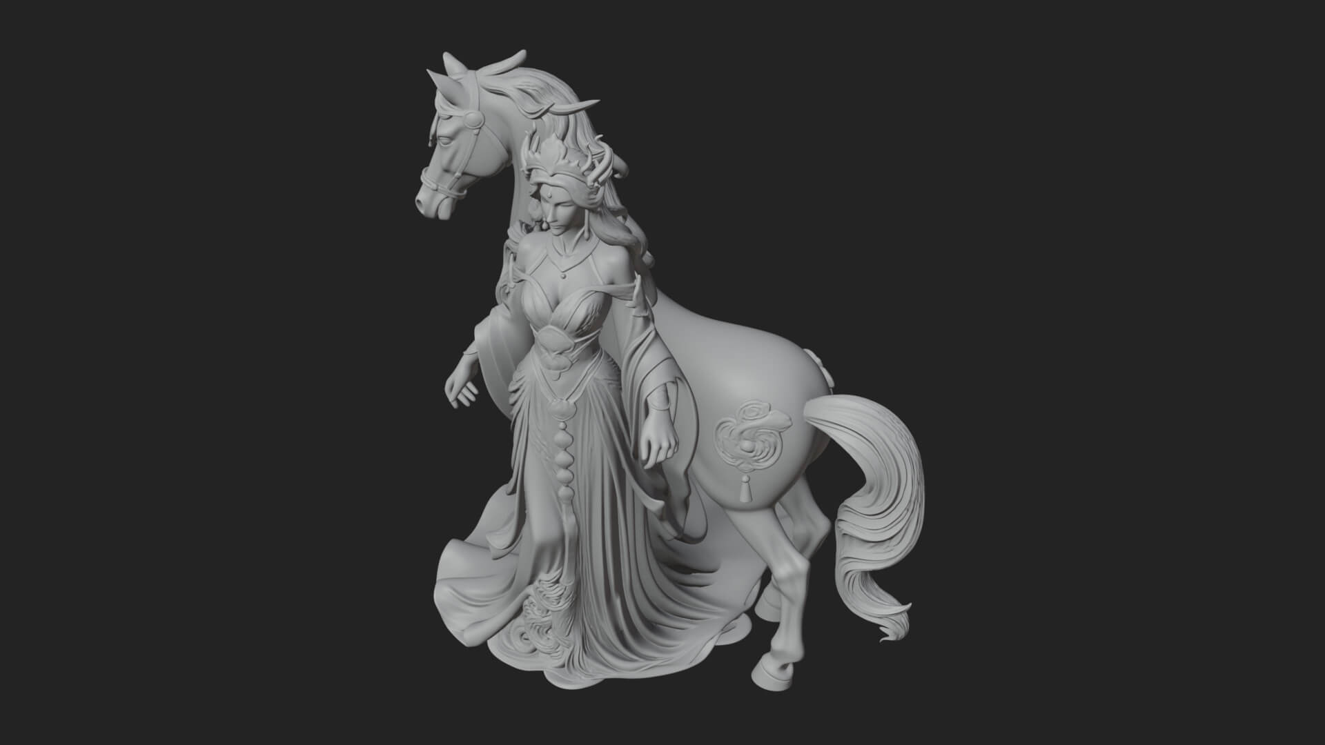 Woman with White Horse Statue Design 1 3D Print Model 3D Model