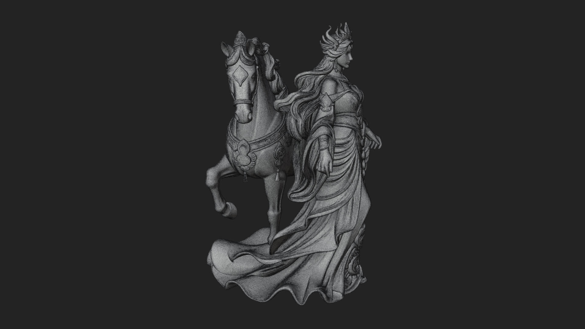 Woman with White Horse Statue Design 1 3D Print Model 3D Model