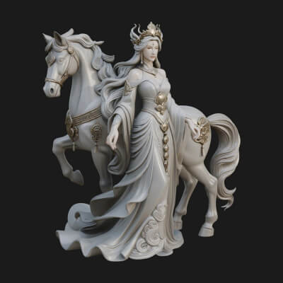 Woman with White Horse Statue Design 1 3D Print Model